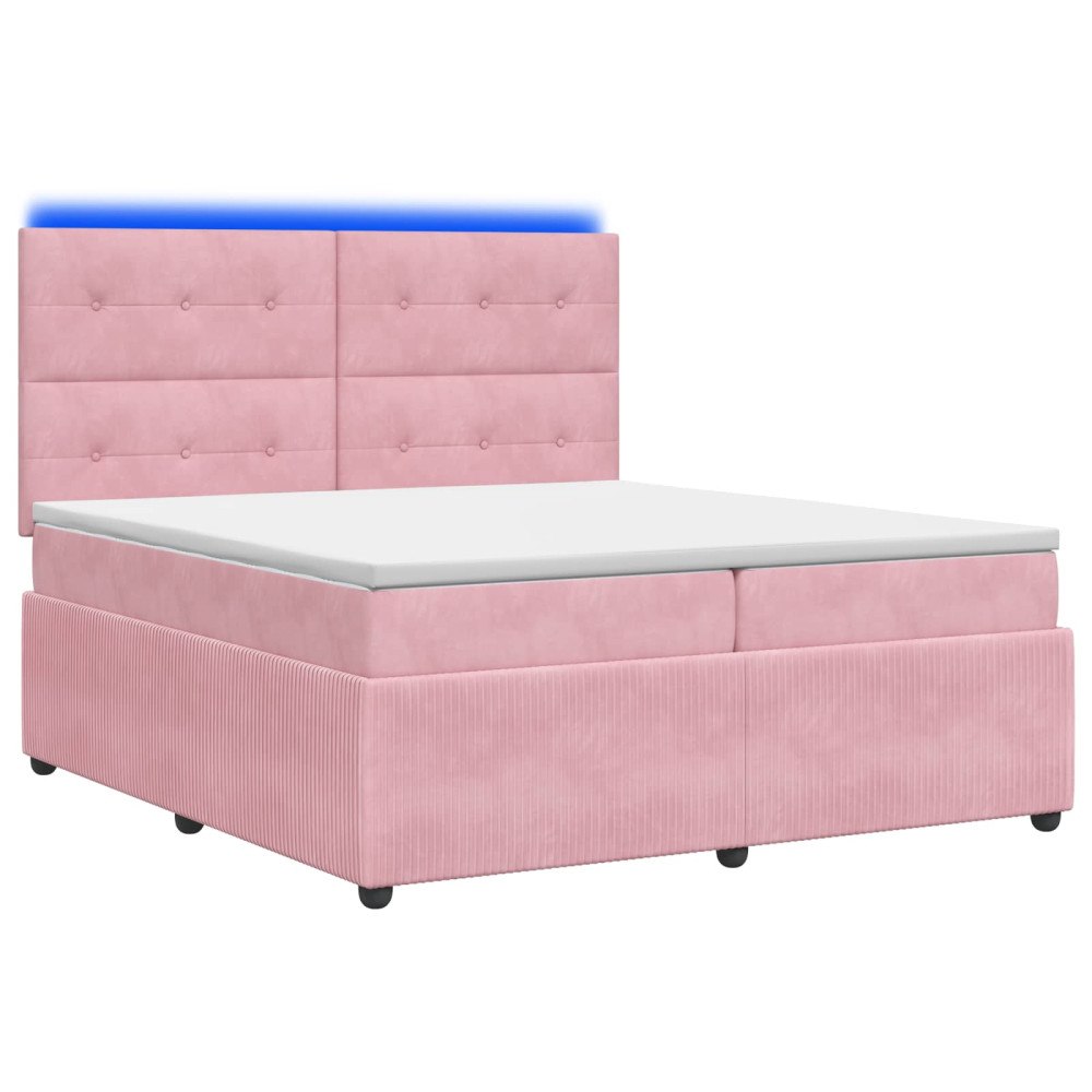 vidaXL LED sängram med madrass med huvudgavel Rosa 200 x 200 cm Sammet