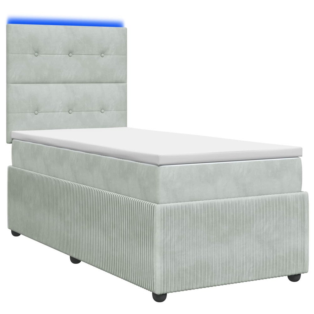 vidaXL LED sängram med madrass Ljusgrå 90 x 190 cm Sammet