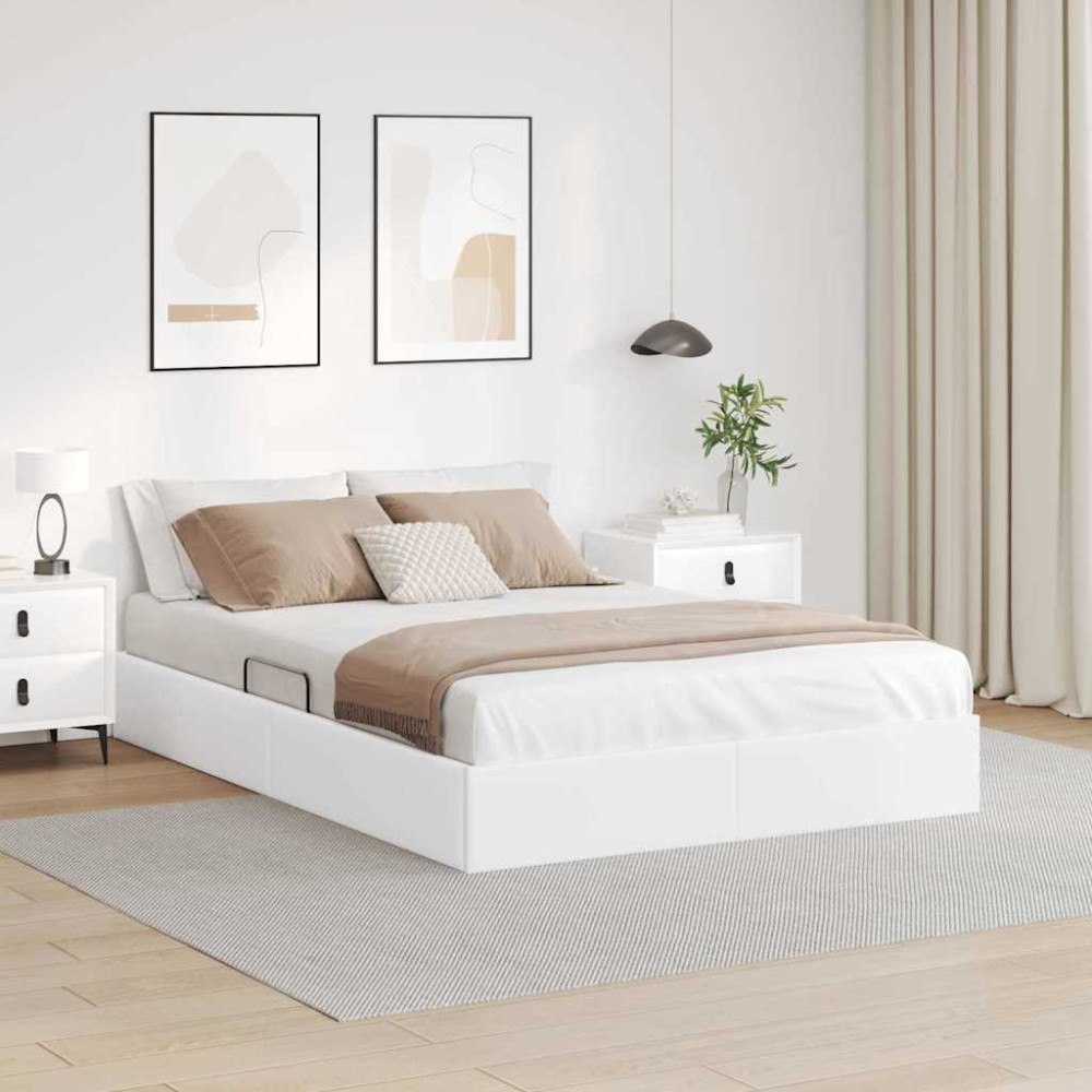 vidaXL Förvaringssäng med lagring Ren Vit 137 x 190 cm Konstläder