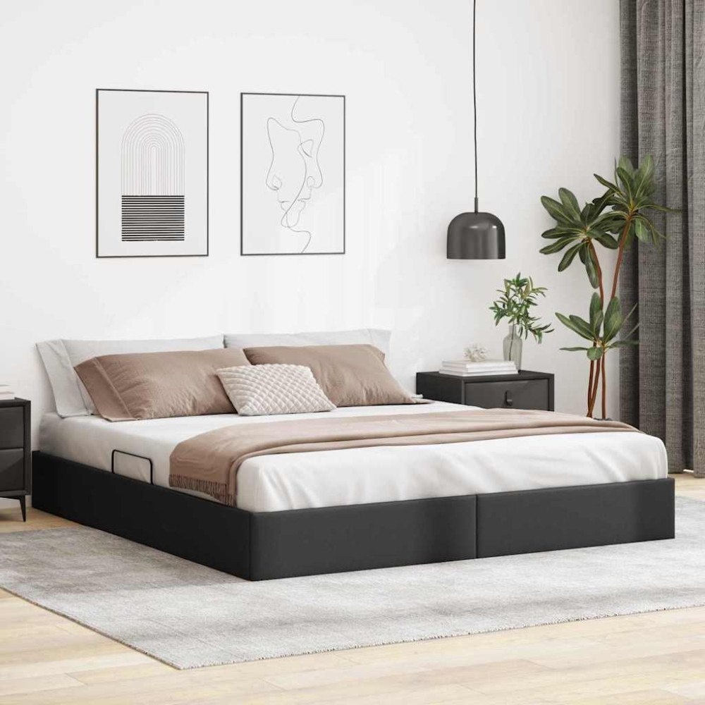 vidaXL Förvaringssäng med lagring Svart 193 x 203 cm Konstläder
