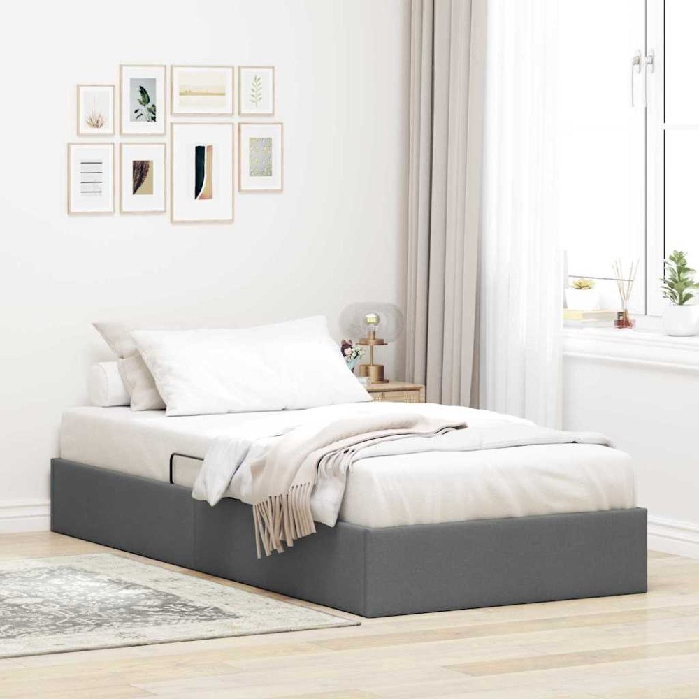 vidaXL Förvaringssäng med lagring Mörkgrå 100 x 190 cm Tyg