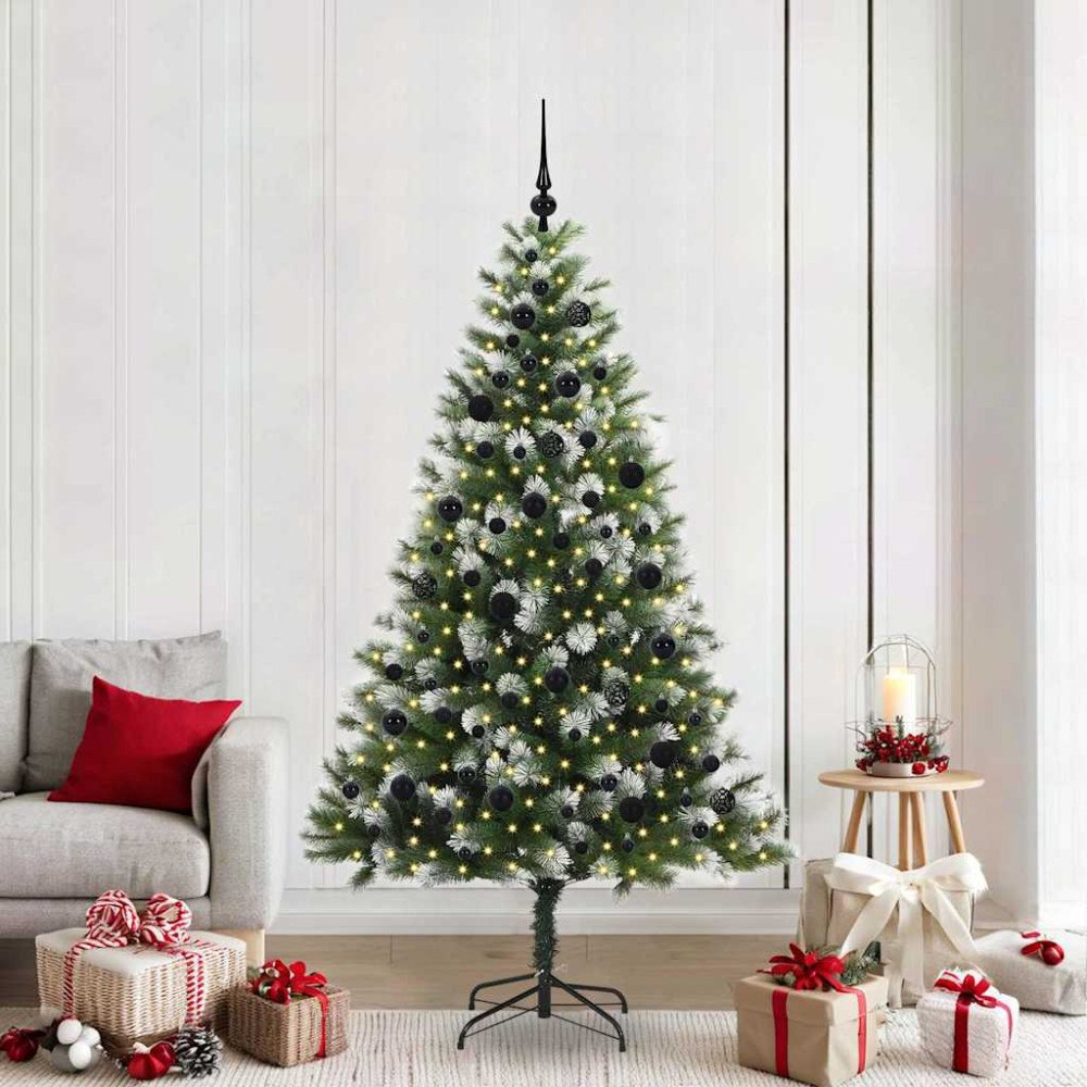 vidaXL Künstlig Fällbar Julgran med Flockad Snö Grön och vit 210 cm