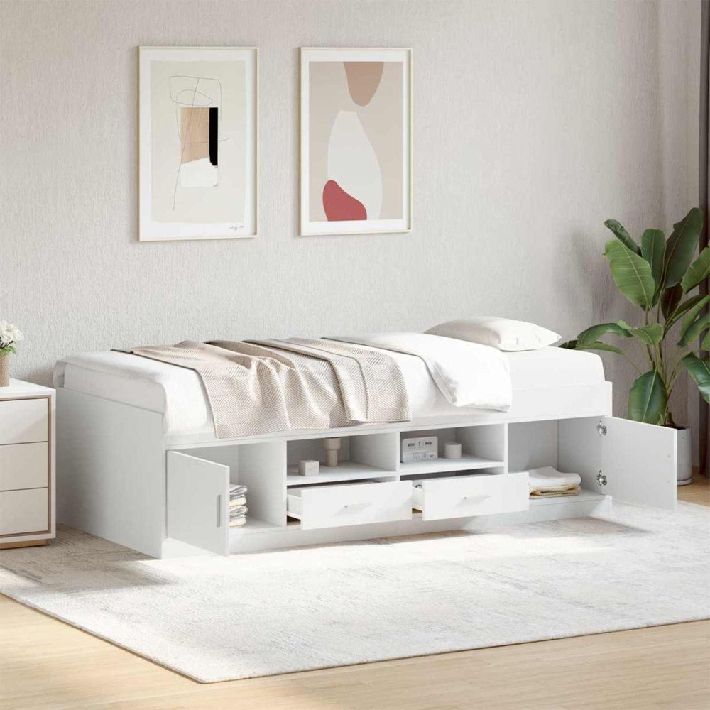 vidaXL Sängram med förvaring med låda Vit 80 x 200 cm Konstruerat trä