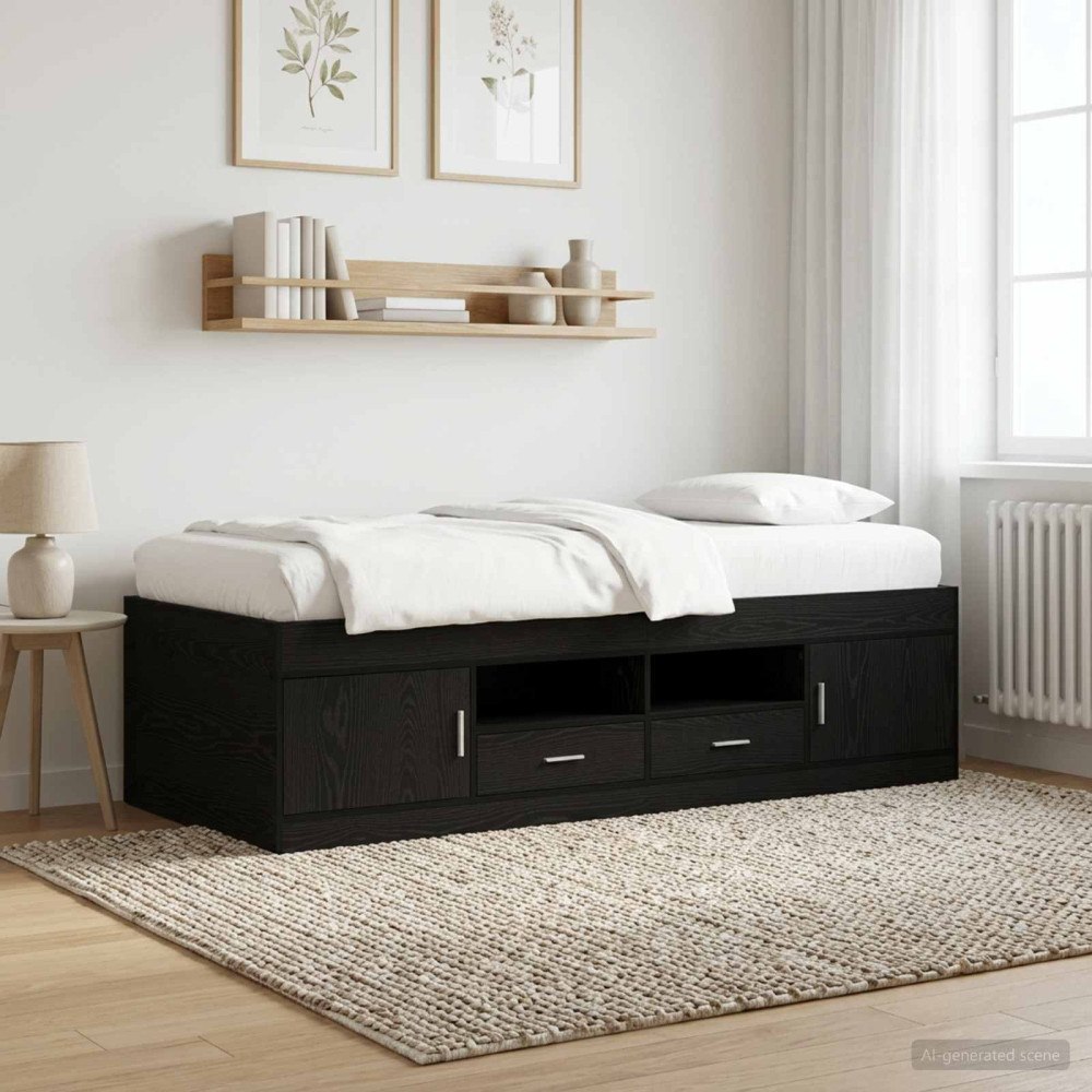vidaXL Sängram med förvaring Svart ek 80 x 200 cm Konstruerat trä