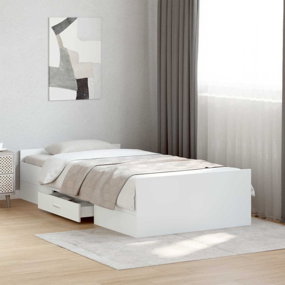 vidaXL Sängram med förvaring med låda Vit 80 x 200 cm Konstruerat trä