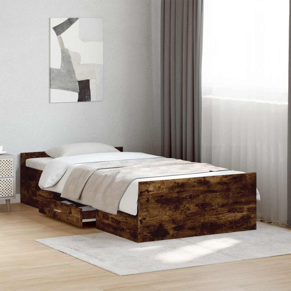vidaXL Sängram med förvaring Rökt ek 80 x 200 cm Konstruerat trä