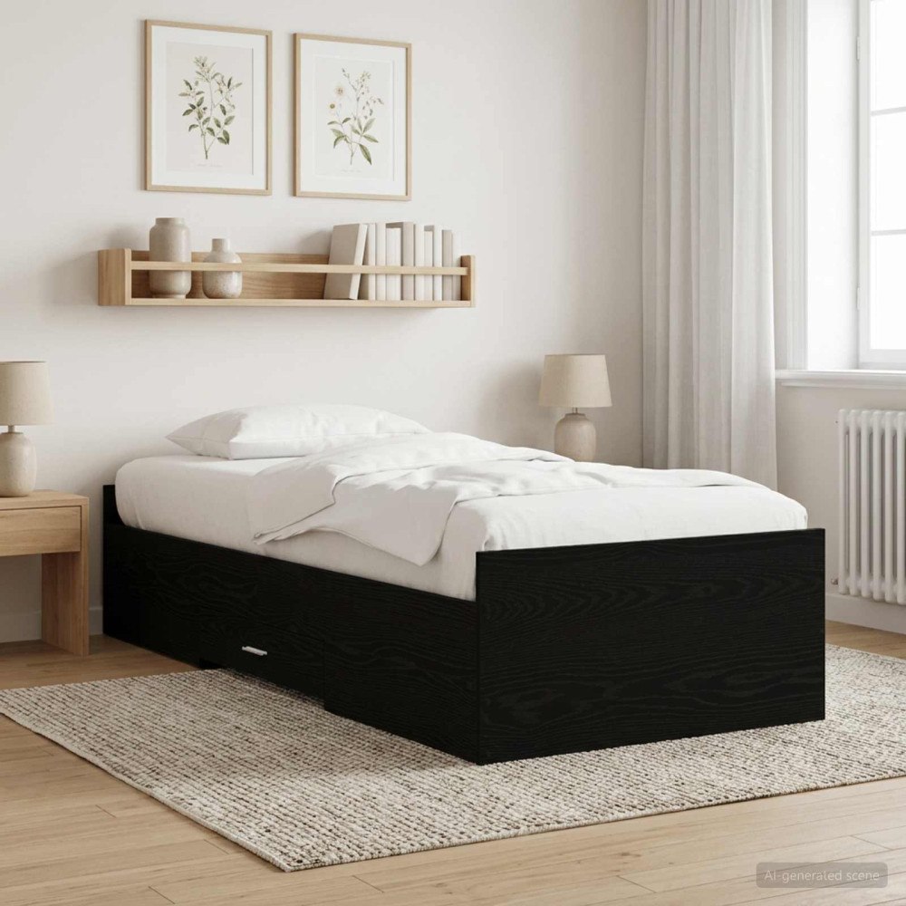 vidaXL Sängram med förvaring Svart ek 80 x 200 cm Konstruerat trä