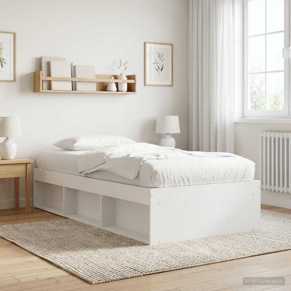 vidaXL Sängram med förvaring med hylla Vit 80 x 200 cm Konstruerat trä