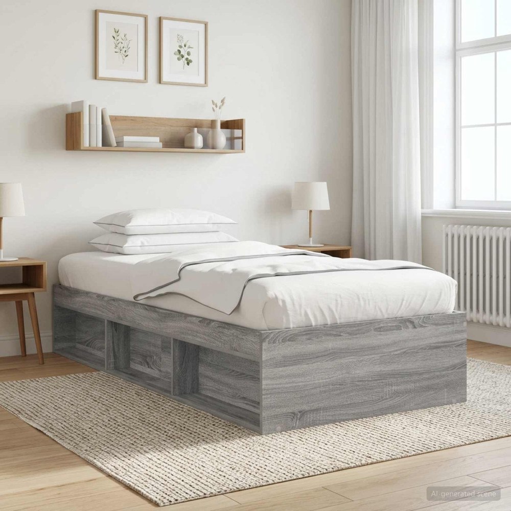 vidaXL Sängram med förvaring Grå Sonoma 80 x 200 cm Konstruerat trä