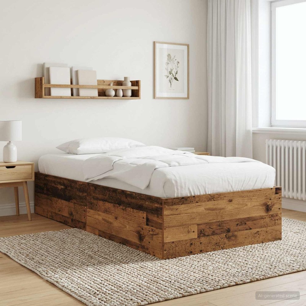 vidaXL Golvsängsram Gammalt trä 80 x 200 cm Konstruerat trä