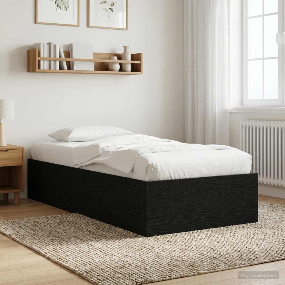vidaXL Golvsängsram Svart ek 80 x 200 cm Konstruerat trä