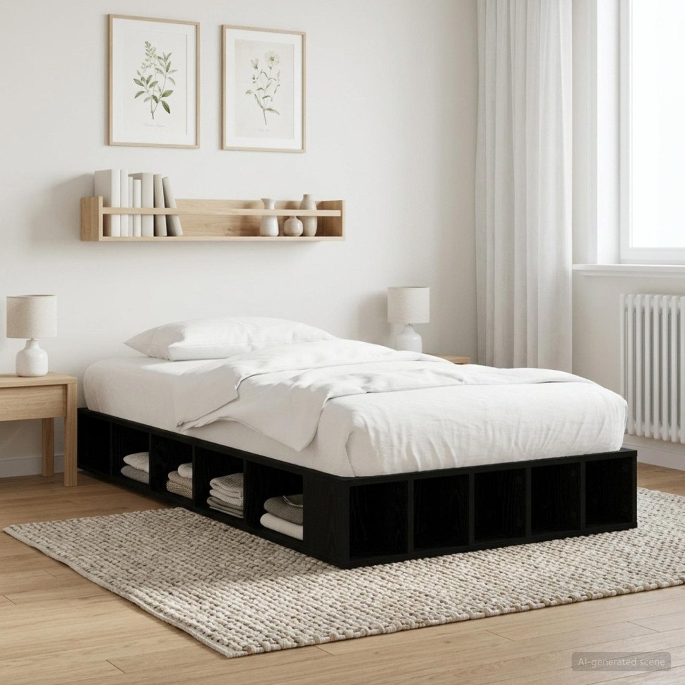 vidaXL Sängram med förvaring Svart ek 80 x 200 cm Konstruerat trä