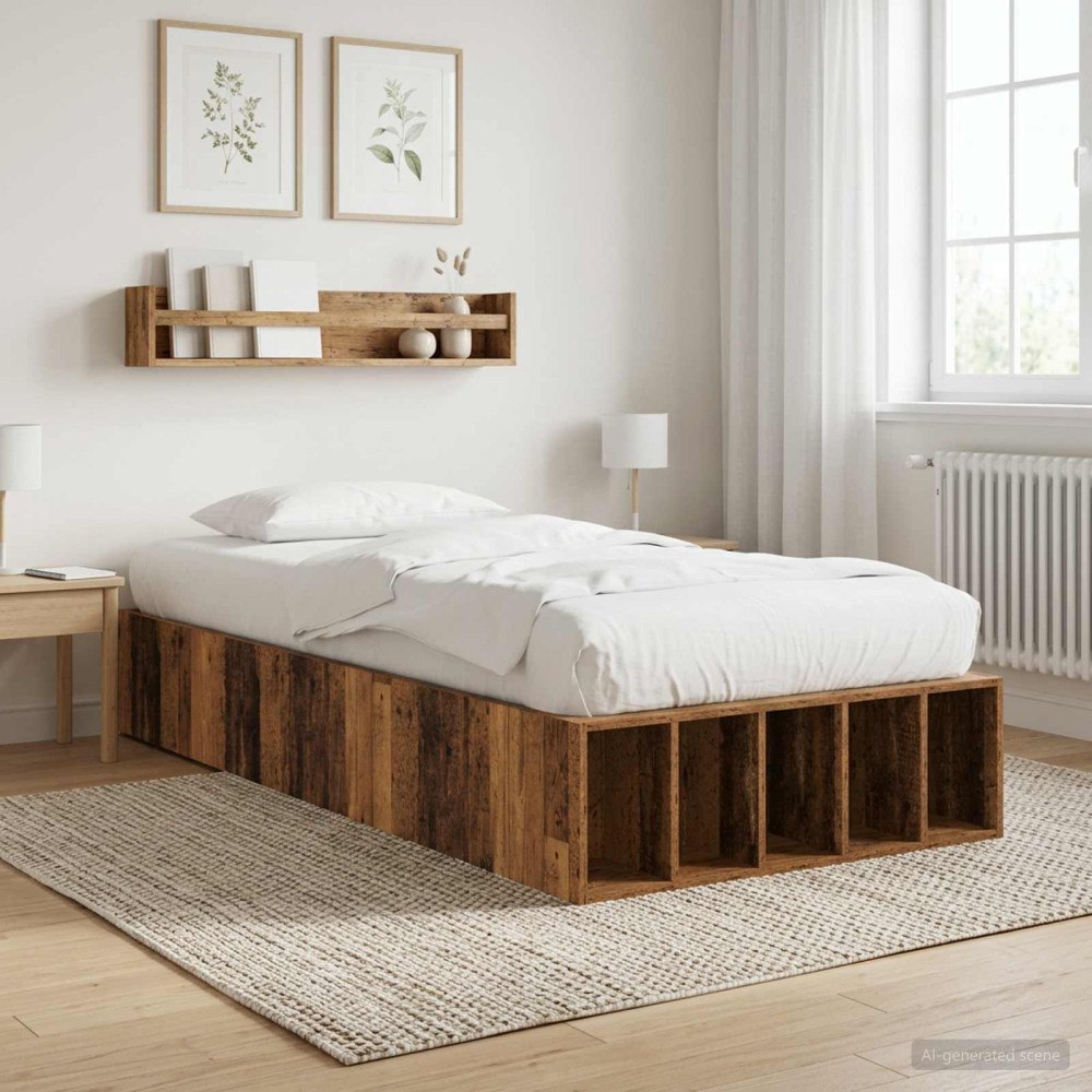 vidaXL Sängram med förvaring Gammalt trä 80 x 200 cm Konstruerat trä