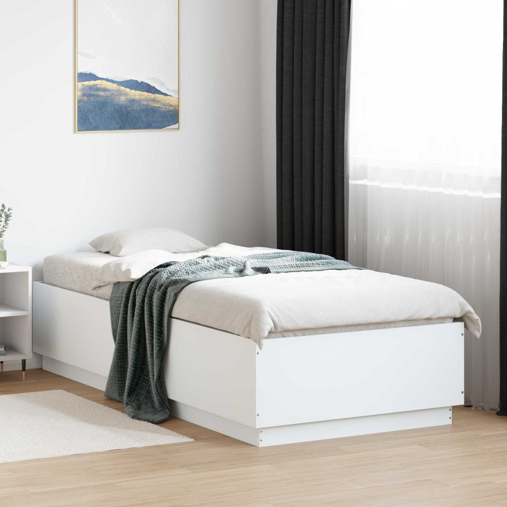 vidaXL Sängram med LED Vit 80 x 200 cm Konstruerat trä