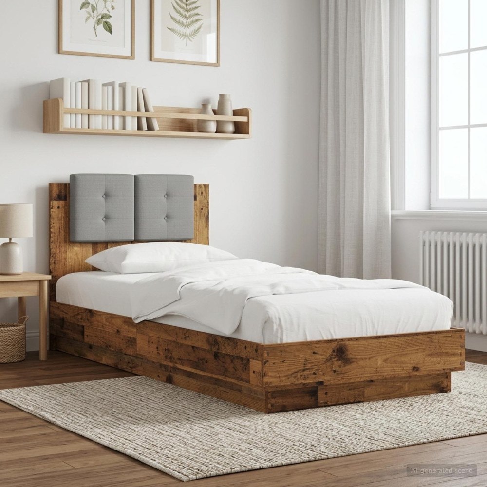 vidaXL Sängram med huvudgavel Gammalt trä 80 x 200 cm Konstruerat trä