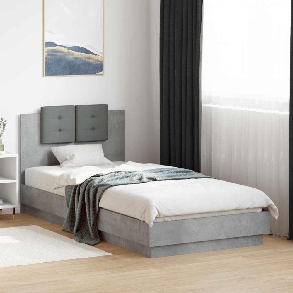 vidaXL Sängram med huvudgavel Betonggrå 80 x 200 cm Konstruerat trä