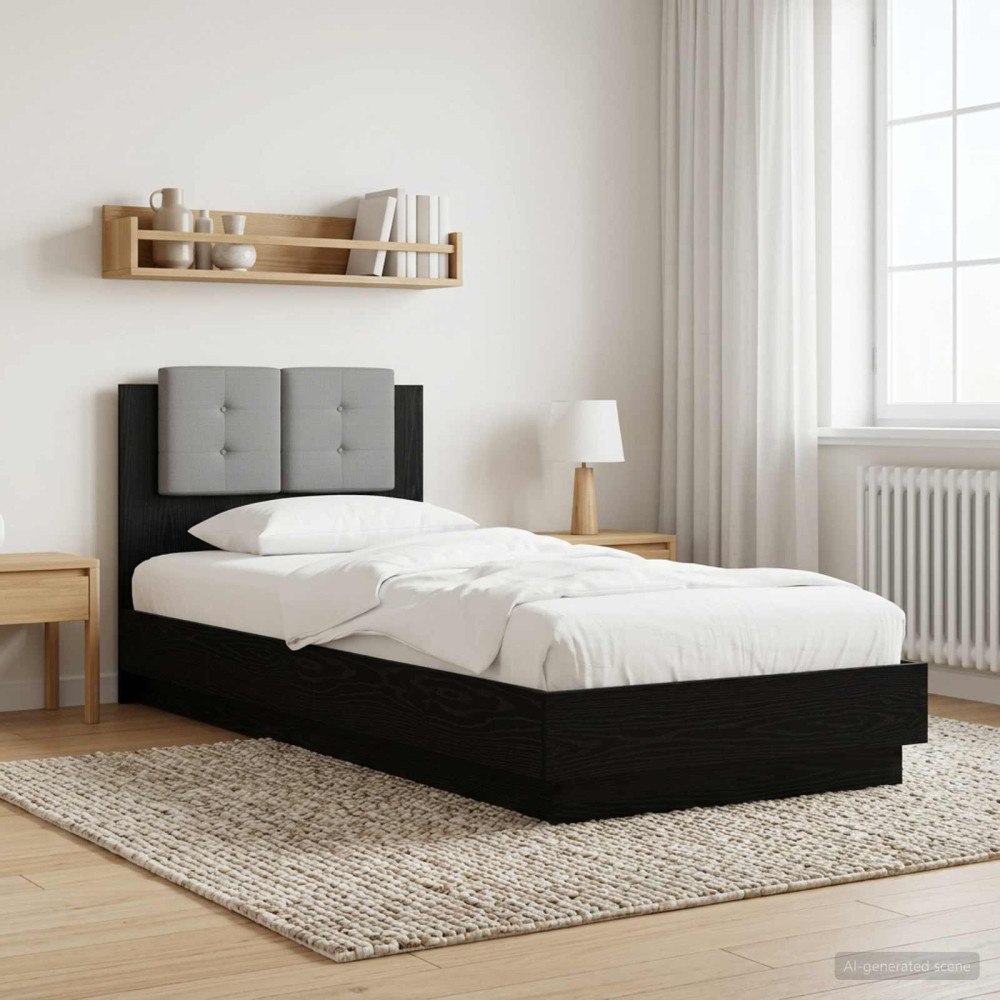 vidaXL Sängram med huvudgavel Svart ek 80 x 200 cm Konstruerat trä