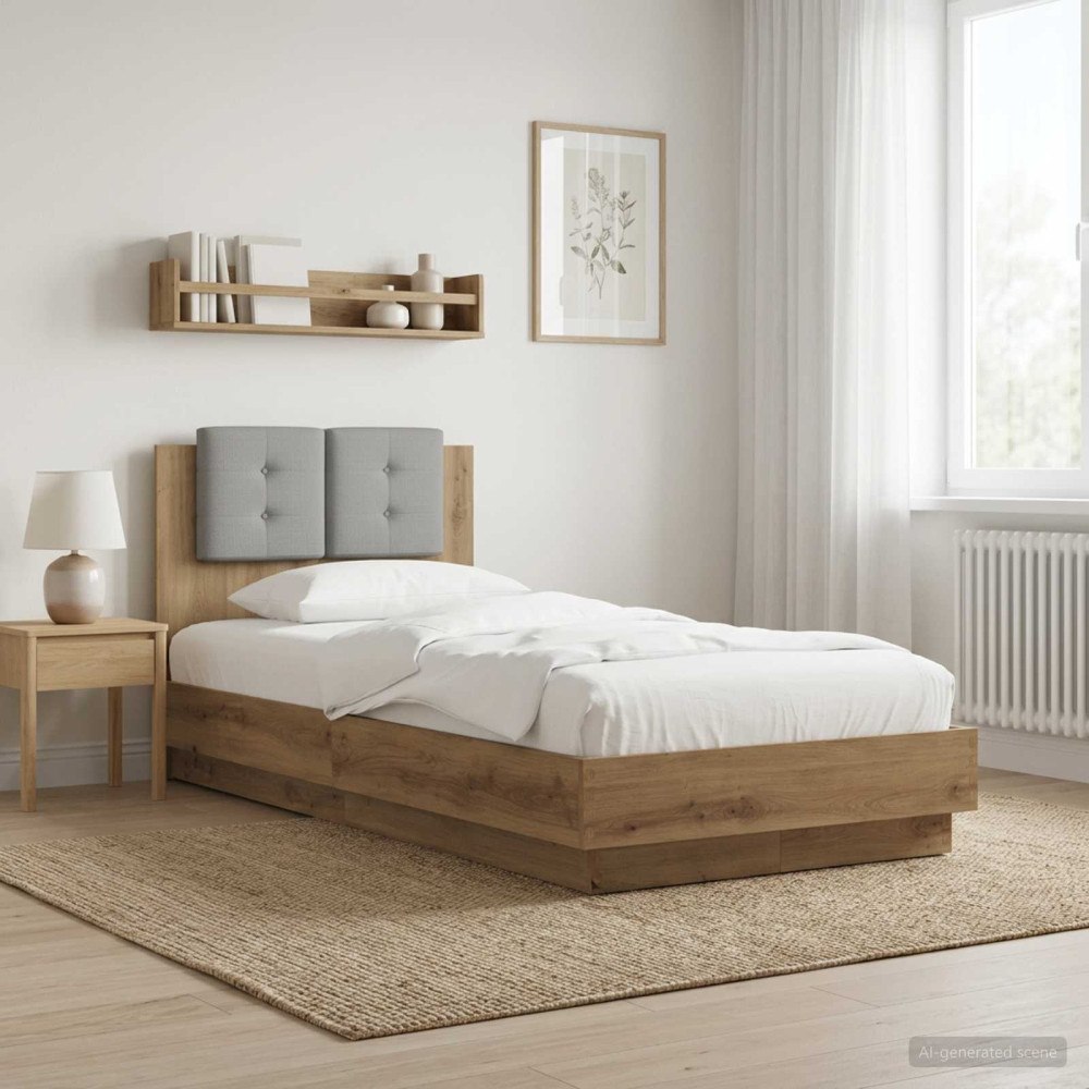 vidaXL Sängram med huvudgavel Artisan-ek 80 x 200 cm Konstruerat trä