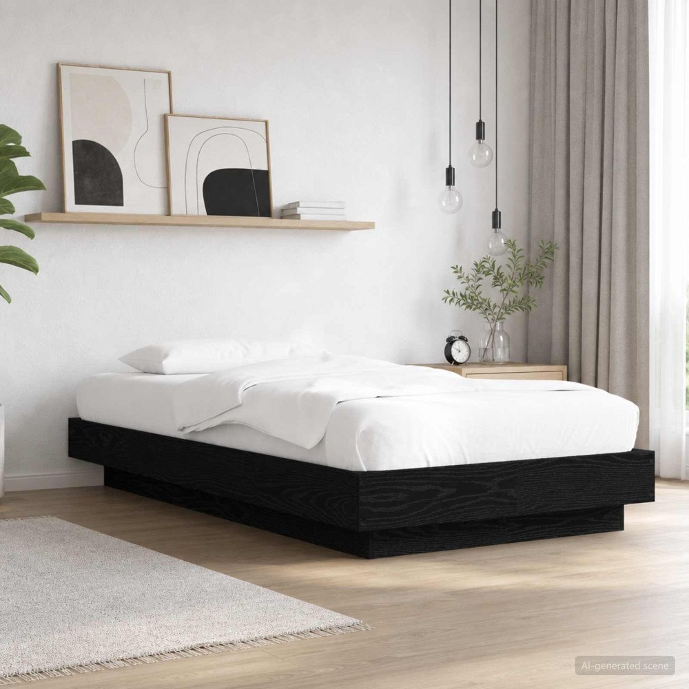 vidaXL Sängram med LED Svart ek 80 x 200 cm Konstruerat trä