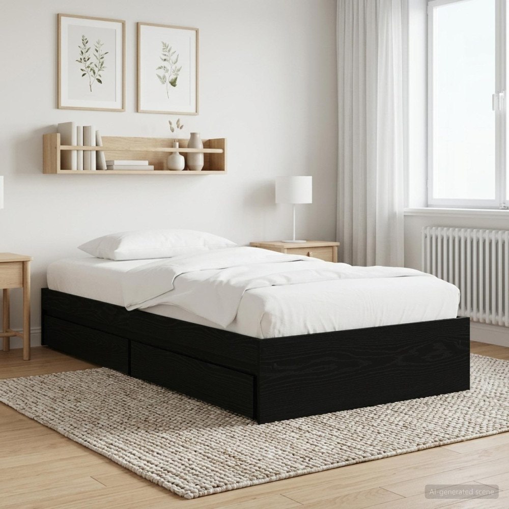 vidaXL Sängram med förvaring Svart ek 80 x 200 cm Konstruerat trä