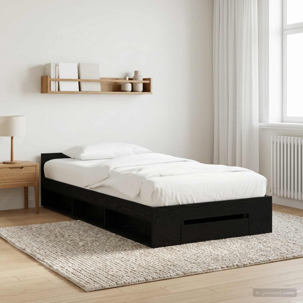 vidaXL Sängram med förvaring Svart ek 80 x 200 cm Konstruerat trä