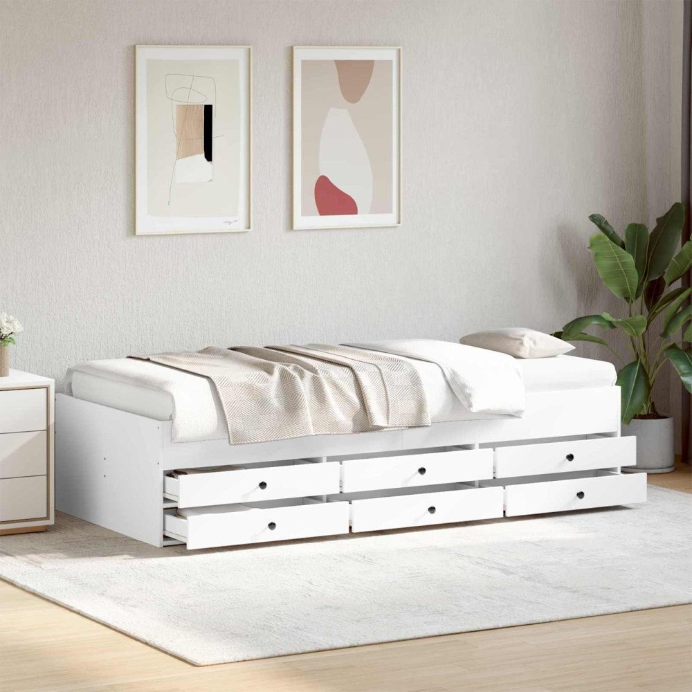 vidaXL Sängram med förvaring med låda Vit 80 x 200 cm Konstruerat trä