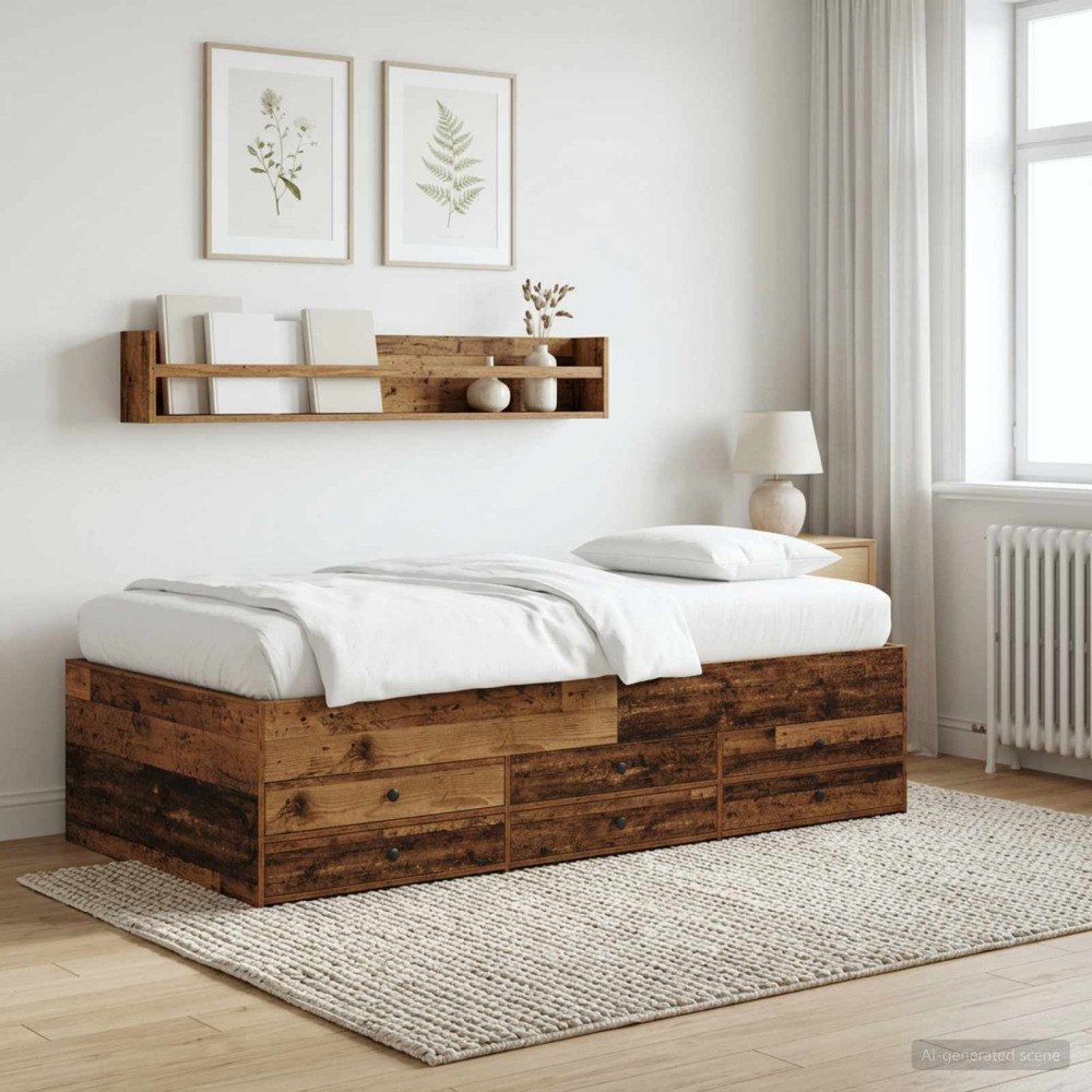 vidaXL Sängram med förvaring Gammalt trä 80 x 200 cm Konstruerat trä