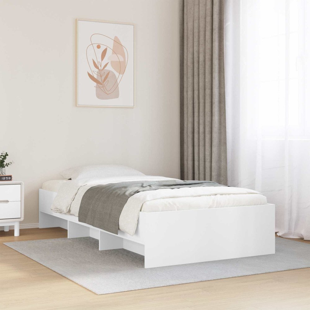 vidaXL Sängram med hylla med lagring Vit 80 x 200 cm Konstruerat trä