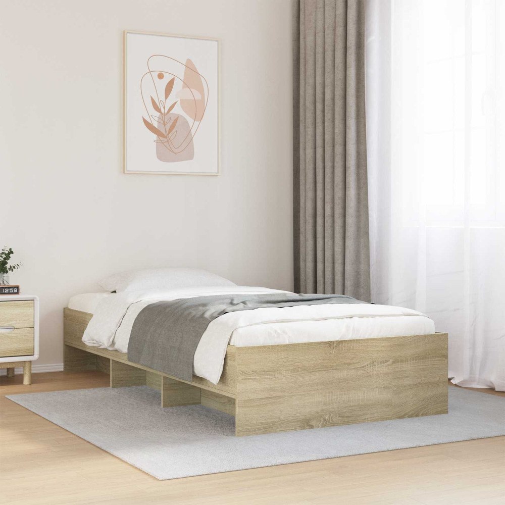 vidaXL Sängram med hylla Sonoma-ek 80 x 200 cm Konstruerat trä
