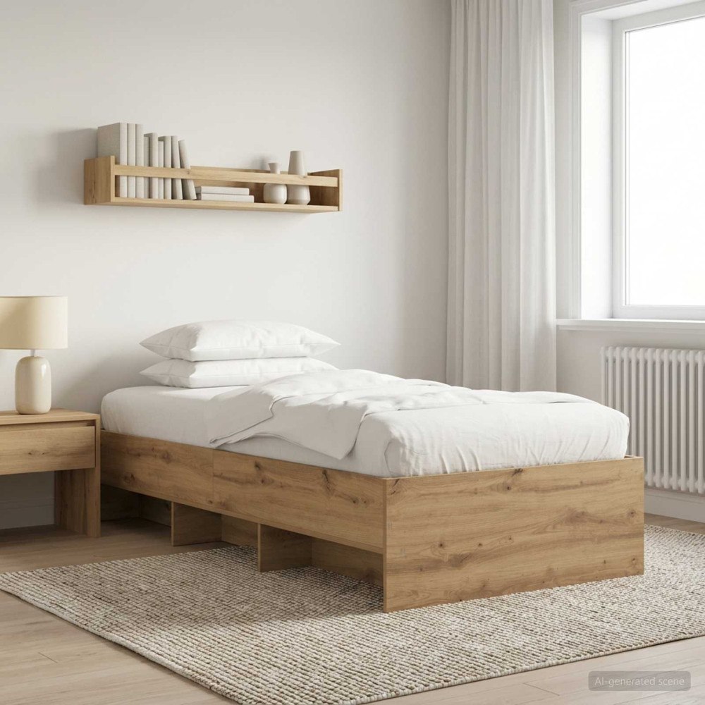 vidaXL Sängram med hylla Artisan-ek 80 x 200 cm Konstruerat trä