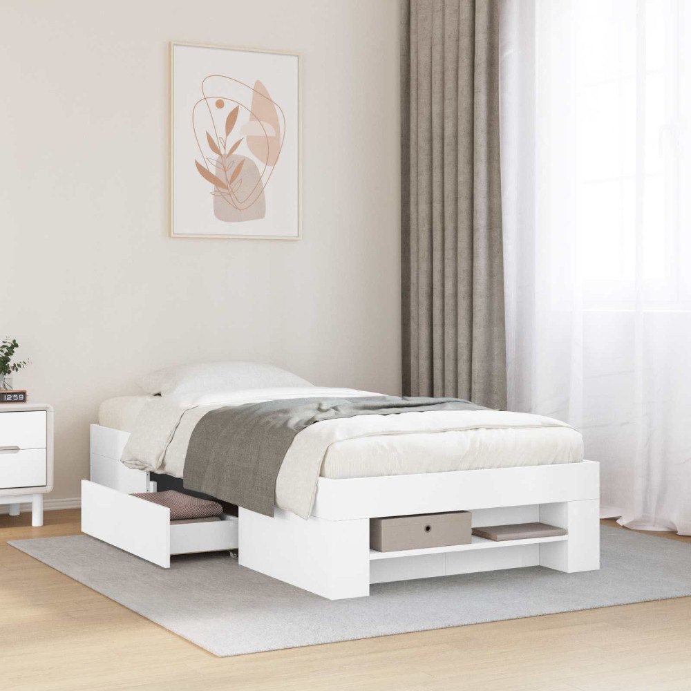 vidaXL Sängram med förvaring med låda Vit 80 x 200 cm Konstruerat trä
