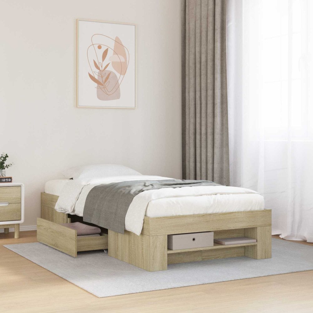 vidaXL Sängram med förvaring Sonoma-ek 80 x 200 cm Konstruerat trä