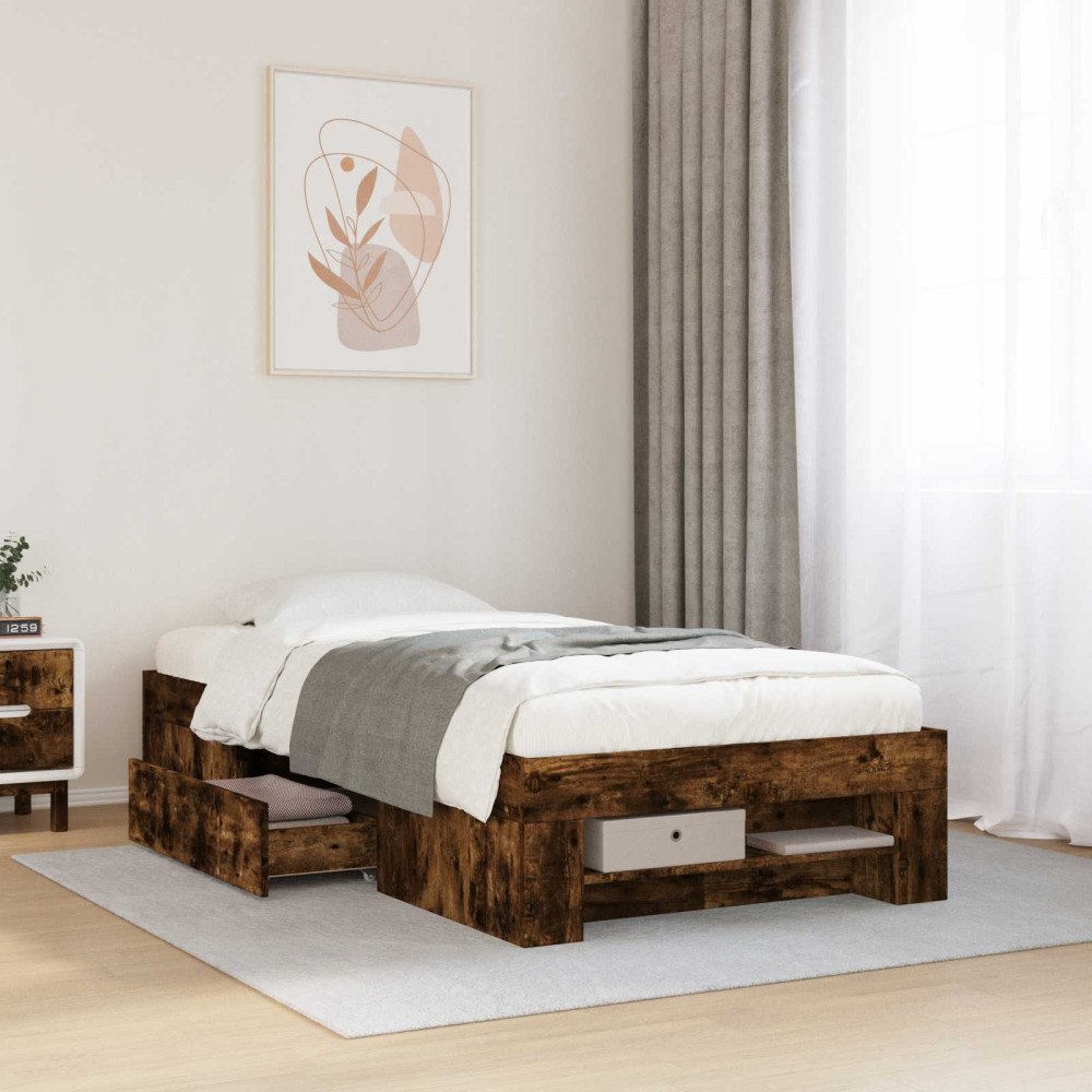vidaXL Sängram med förvaring Rökt ek 80 x 200 cm Konstruerat trä