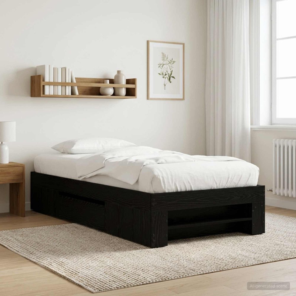 vidaXL Sängram med förvaring Svart ek 80 x 200 cm Konstruerat trä