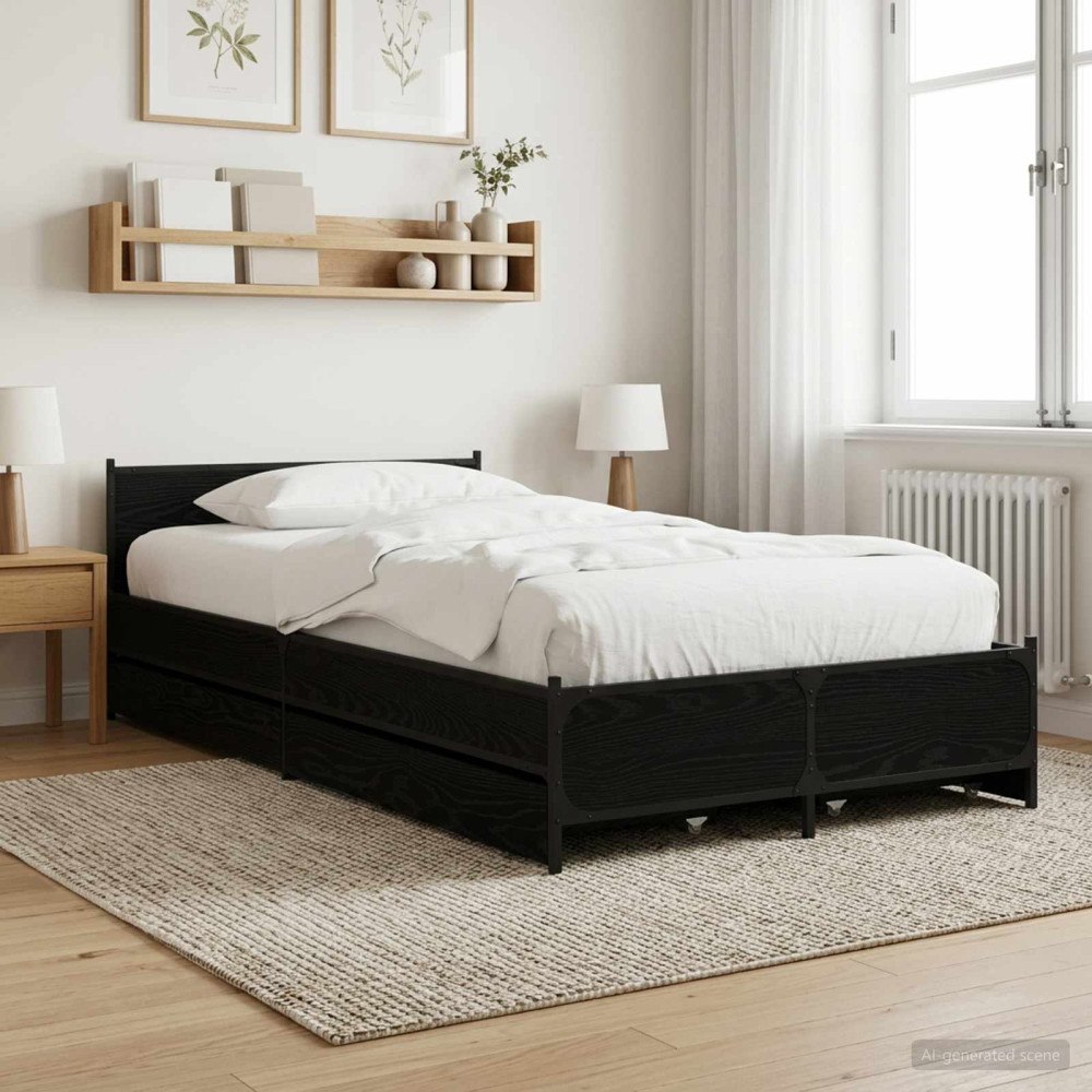 vidaXL Sängram med huvudgavel Svart ek 80 x 200 cm Konstruerat trä