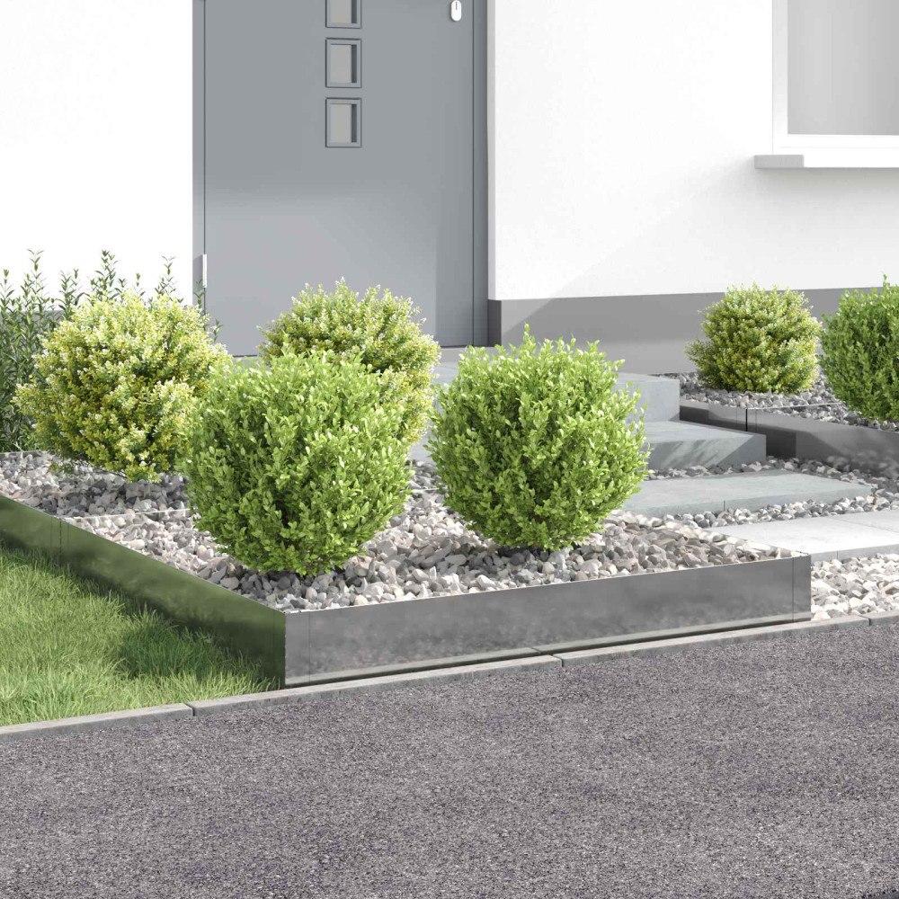 vidaXL Kant för gräsmatta 4 pcs 100 x 100 x 20 cm Stål Silver