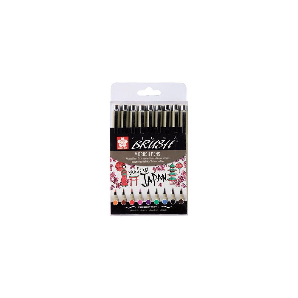 Sakura Sakura Pigma Brush penselpennor 9-pack /  Pigma Brush Wallet 9