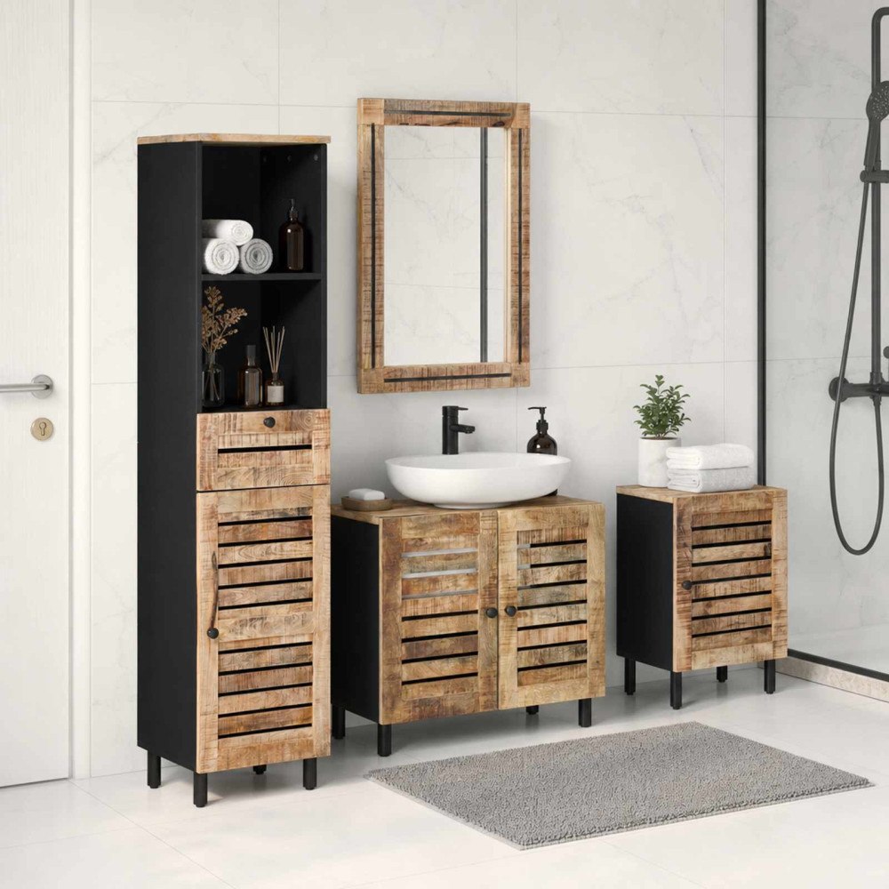 vidaXL Badrumsskåpsset 4 st Naturlig 38 x 33 x 160 cm Massivt mangoträ