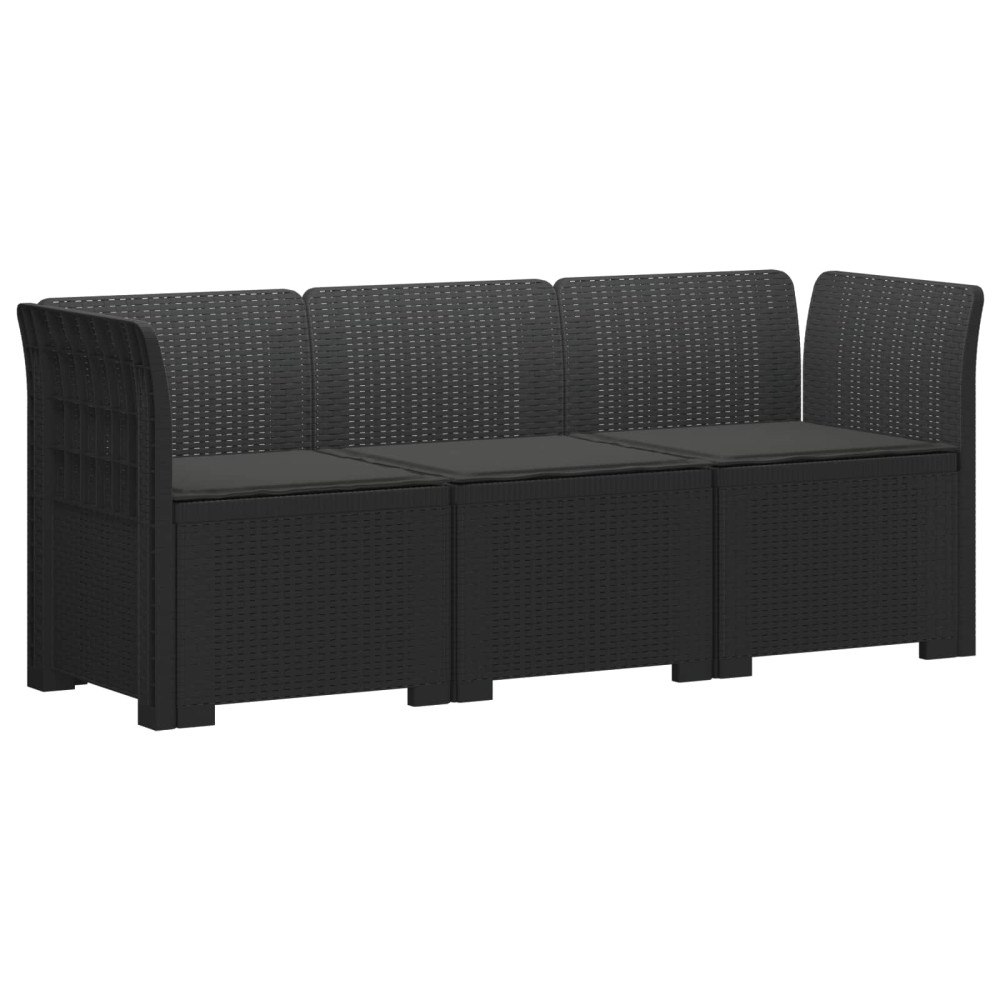 vidaXL 3-sits trädgårdsoffa med kuddar Rattan-look PP Antracit
