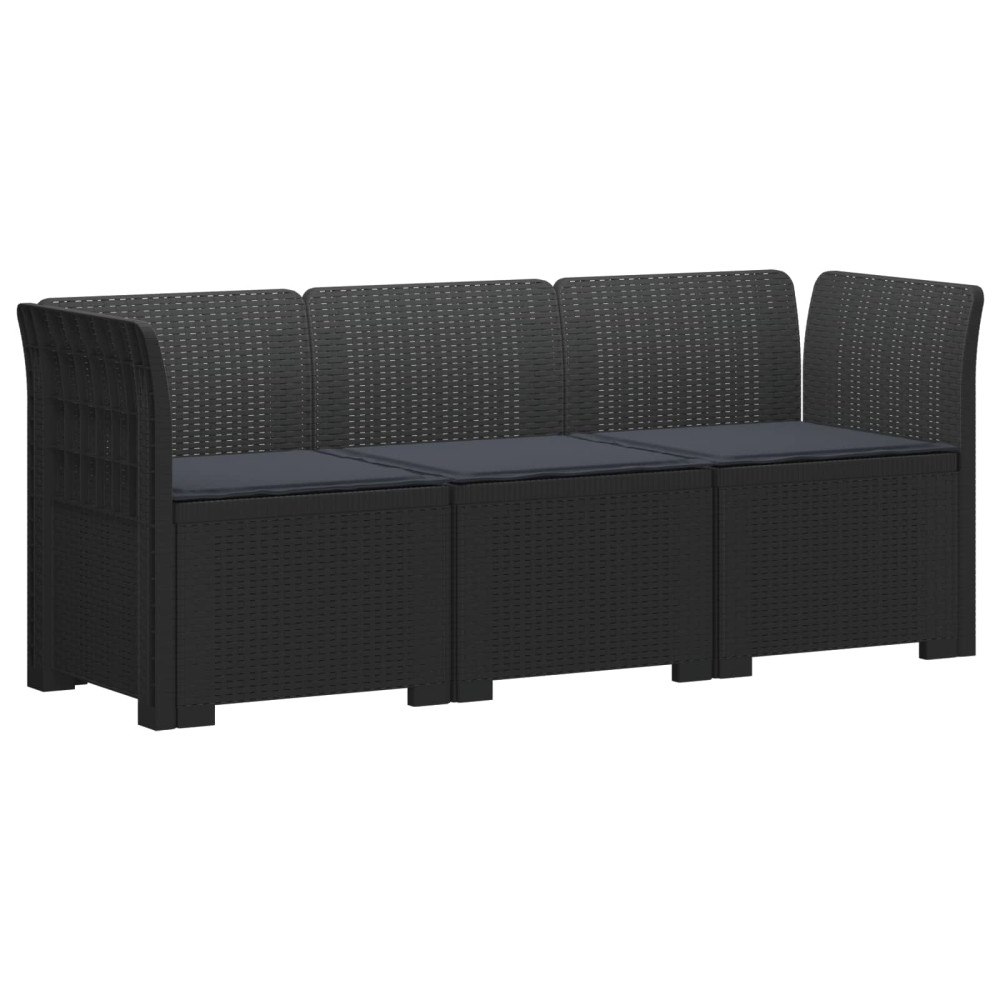 vidaXL 3-sits trädgårdsoffa med kuddar Rattan-look PP Antracit