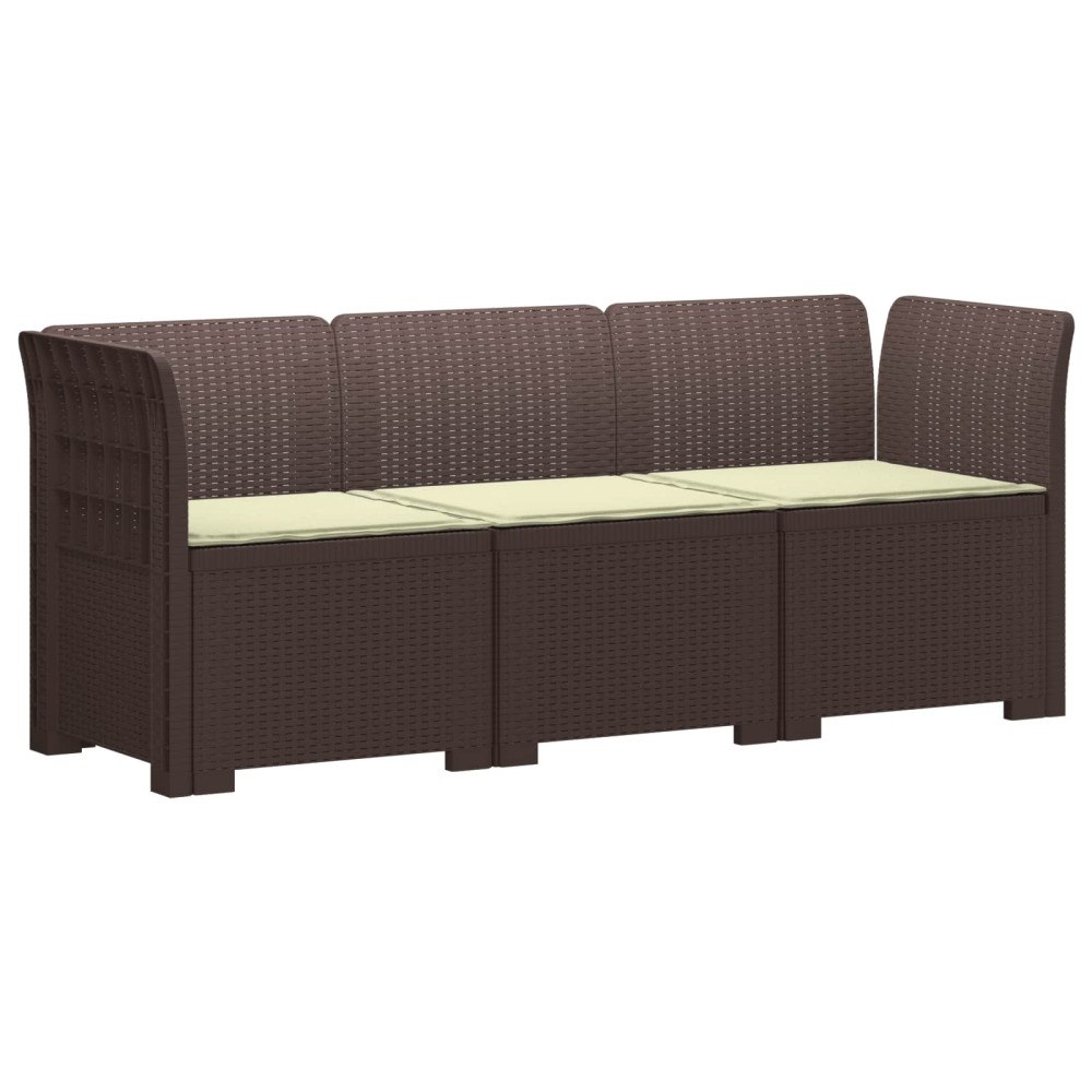 vidaXL 3-sits trädgårdsoffa med kuddar Rattan-look PP Brun