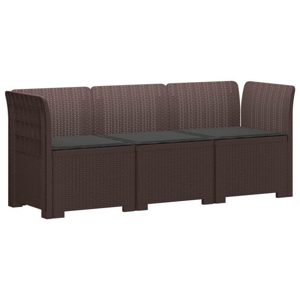 vidaXL 3-sits trädgårdsoffa med kuddar Rattan-look PP Brun