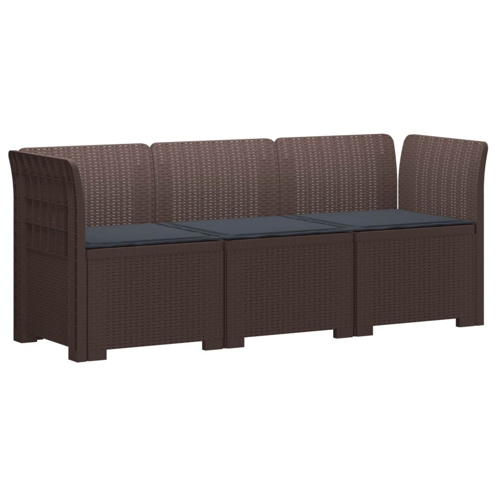vidaXL 3-sits trädgårdsoffa med kuddar Rattan-look PP Brun