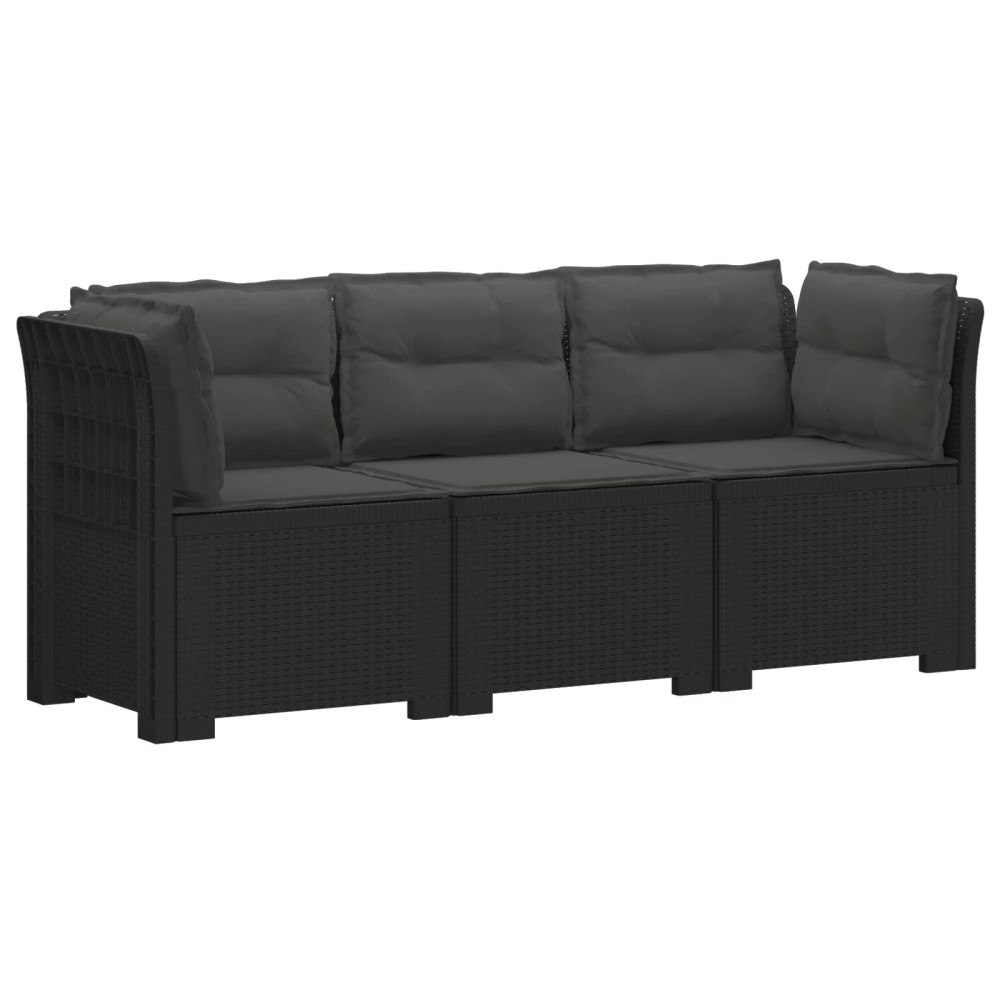vidaXL 3-sits trädgårdsoffa med kuddar Rattan-look PP Antracit