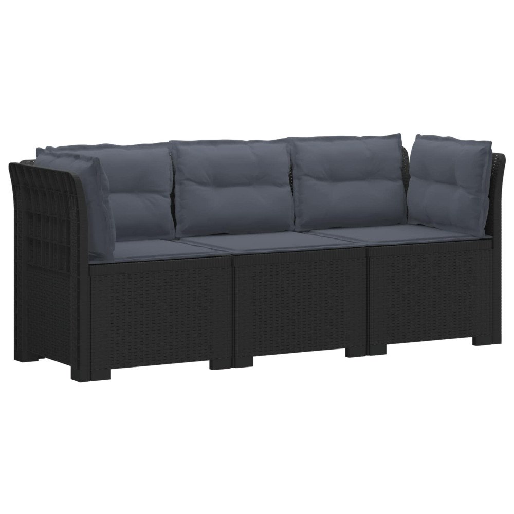 vidaXL 3-sits trädgårdsoffa med kuddar Rattan-look PP Antracit