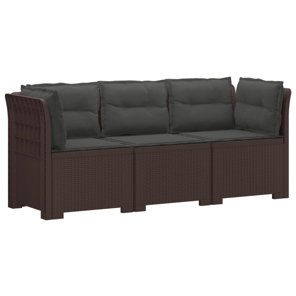 vidaXL 3-sits trädgårdsoffa med kuddar Rattan-look PP Brun