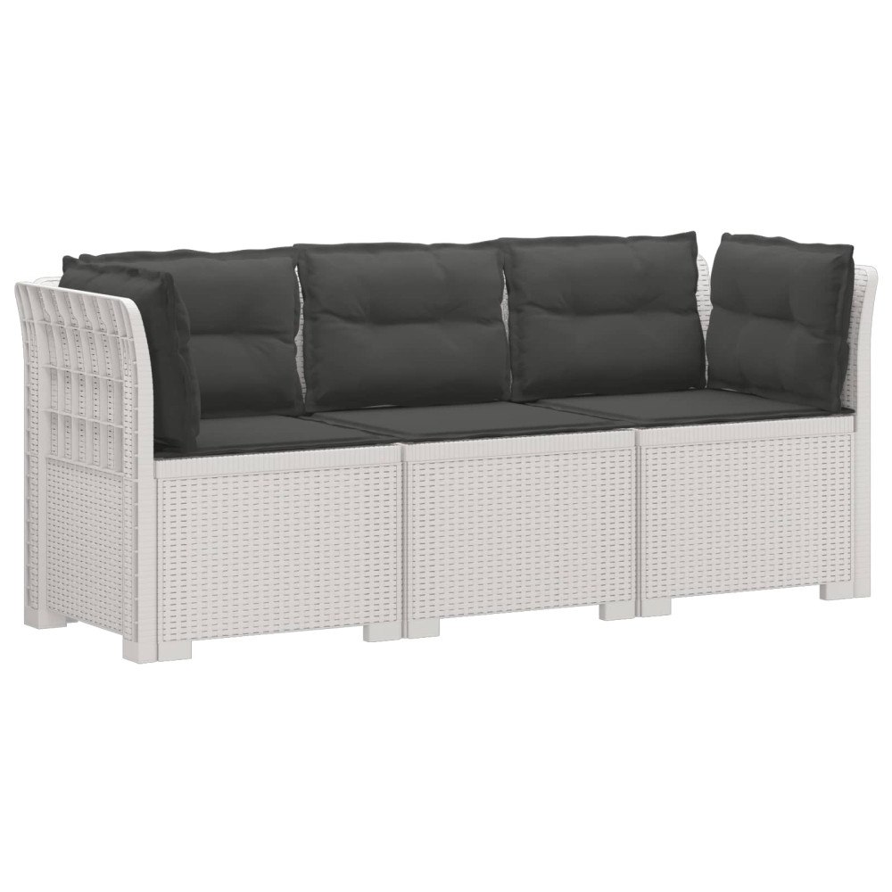 vidaXL 3-sits trädgårdsoffa med kuddar Rattan-look PP Vit