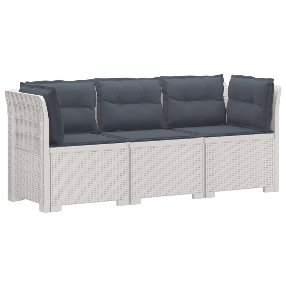 vidaXL 3-sits trädgårdsoffa med kuddar Rattan-look PP Vit