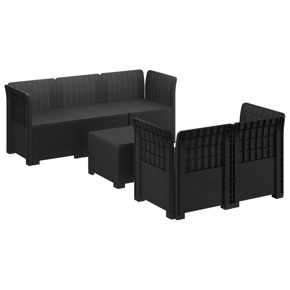 vidaXL 5-Sits Trädgårdsoffa Rattanlook PP Antracit