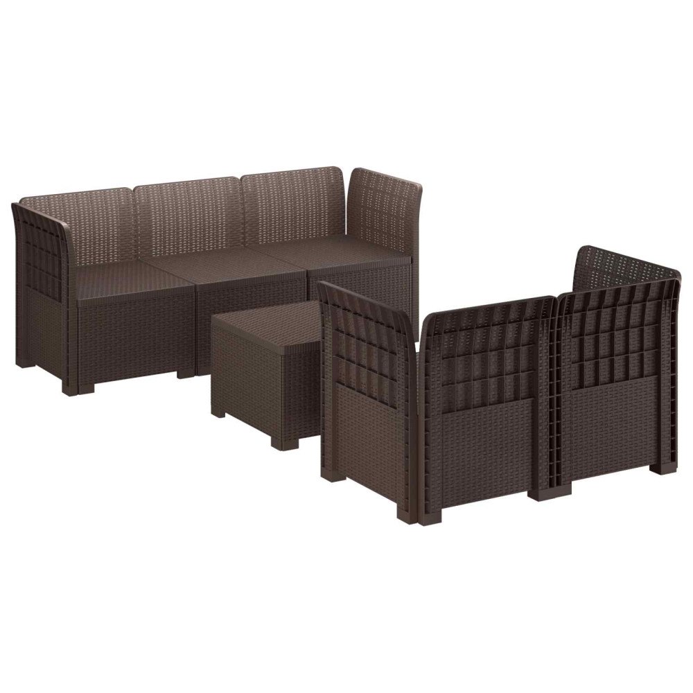 vidaXL 5-Sits Trädgårdsoffa Rattanlook PP Brun